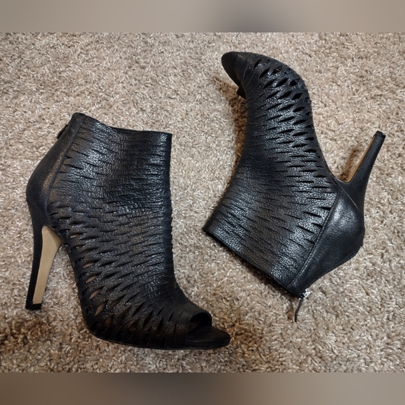 Vince Camuto Shoes - Vince Camuto Perforated Black Peep-Toe Zip Booties